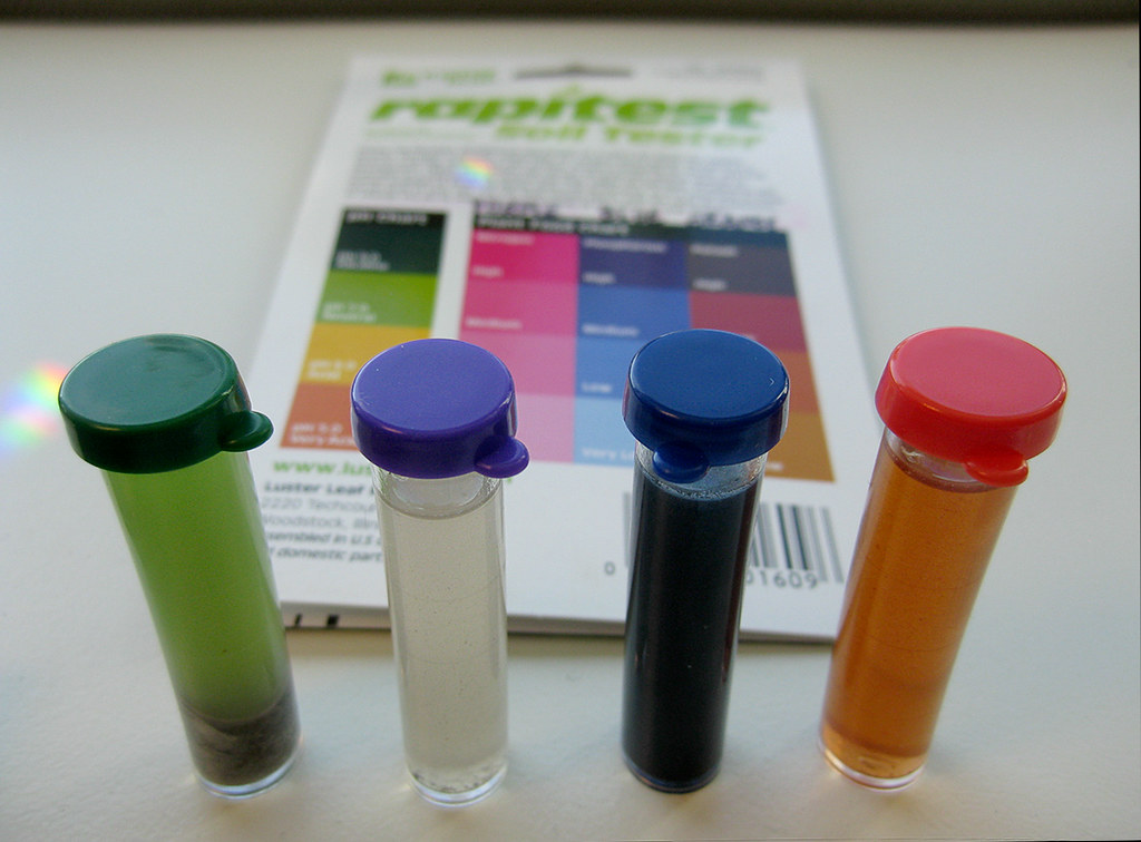 A photograph of an at-home soil test kit. These are qualitative methods that are generally not sufficient for understanding your soil.
